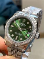 Rolex Datejust 31mm White Diamond Bezel 316L Steel Olive Green Face Lady Watch